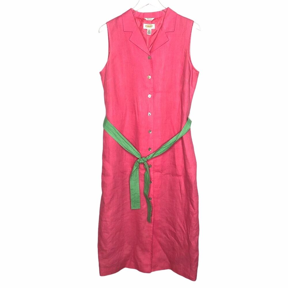 Talbots Irish Linen Sleeveless Shirt Dress Pink 14 - Picture 9 of 9